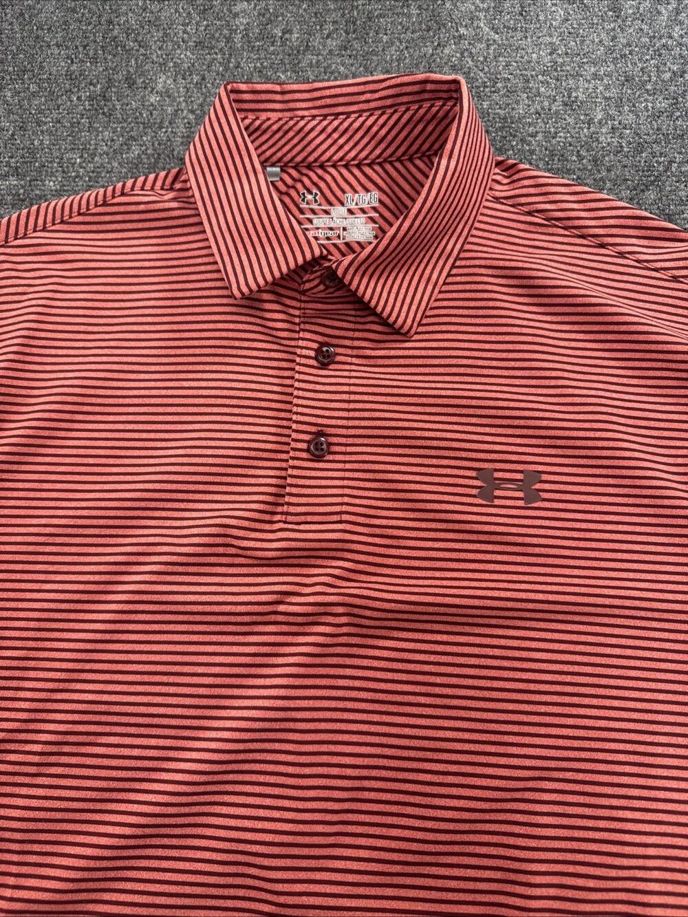 Under Armour HeatGear Golf Polo Men XL Orange Striped Loose Fit Performance